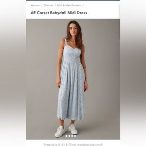 American Eagle Corset Babydoll Midi Dress in Blue Floral Print Size Medium